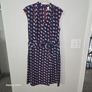 Kate spade Size 10 Silk Navy Polka Dot Dress with Red & White Dots